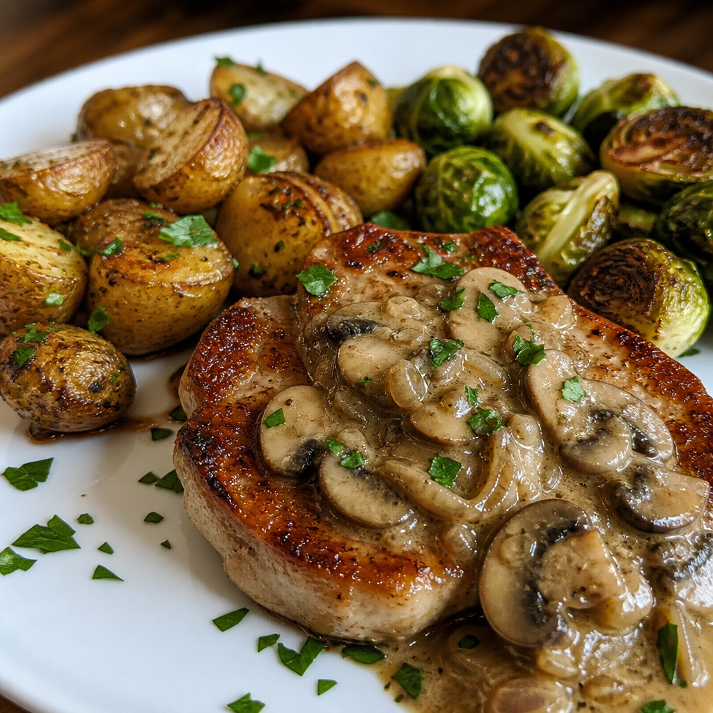 Pan-Seared Pork Chops with Shallot-Mushroom Sour Cream Sauce
