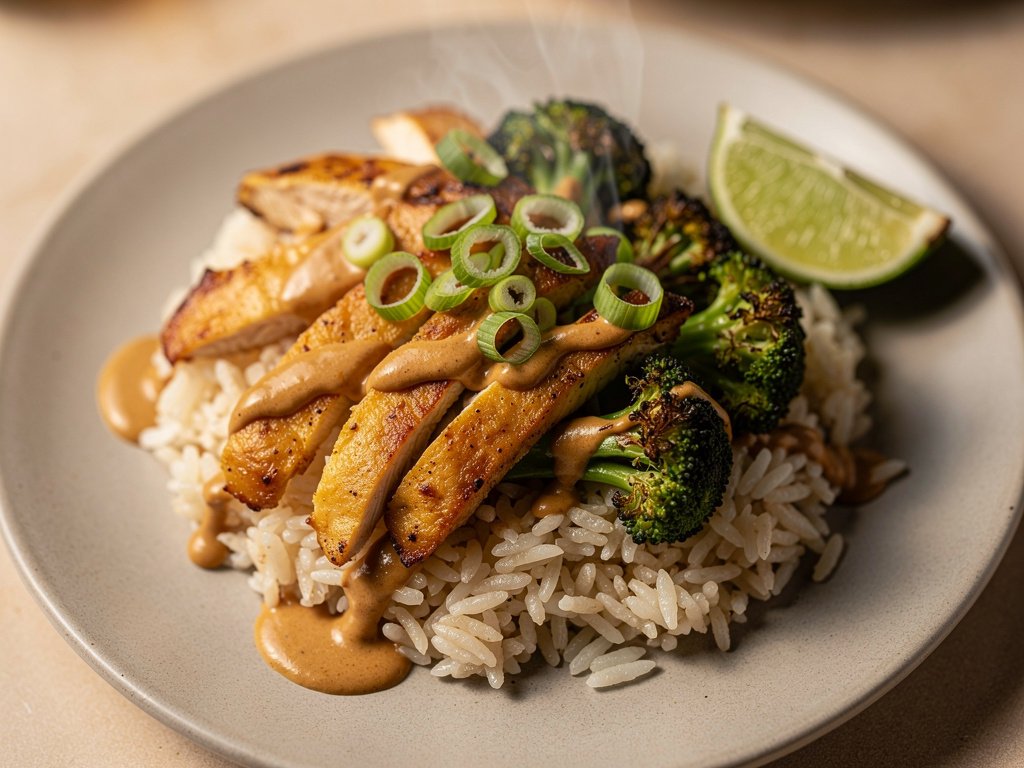 Easy Peanut Chicken Stir-Fry with Broccoli and Rice
