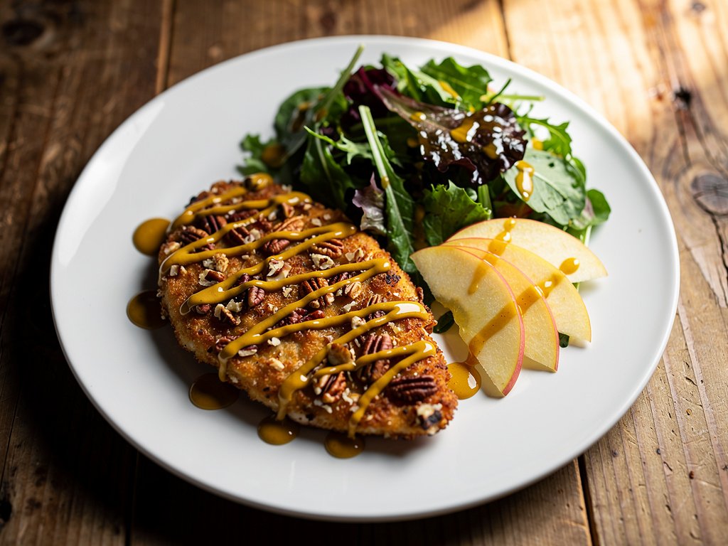 Pecan-Crusted Chicken with Honey Mustard and Apple Salad