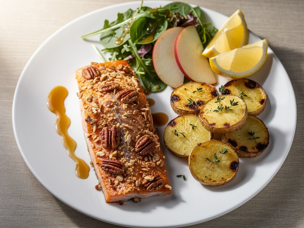 Pecan-Crusted Steelhead Trout with Honey Mustard and Apple Salad