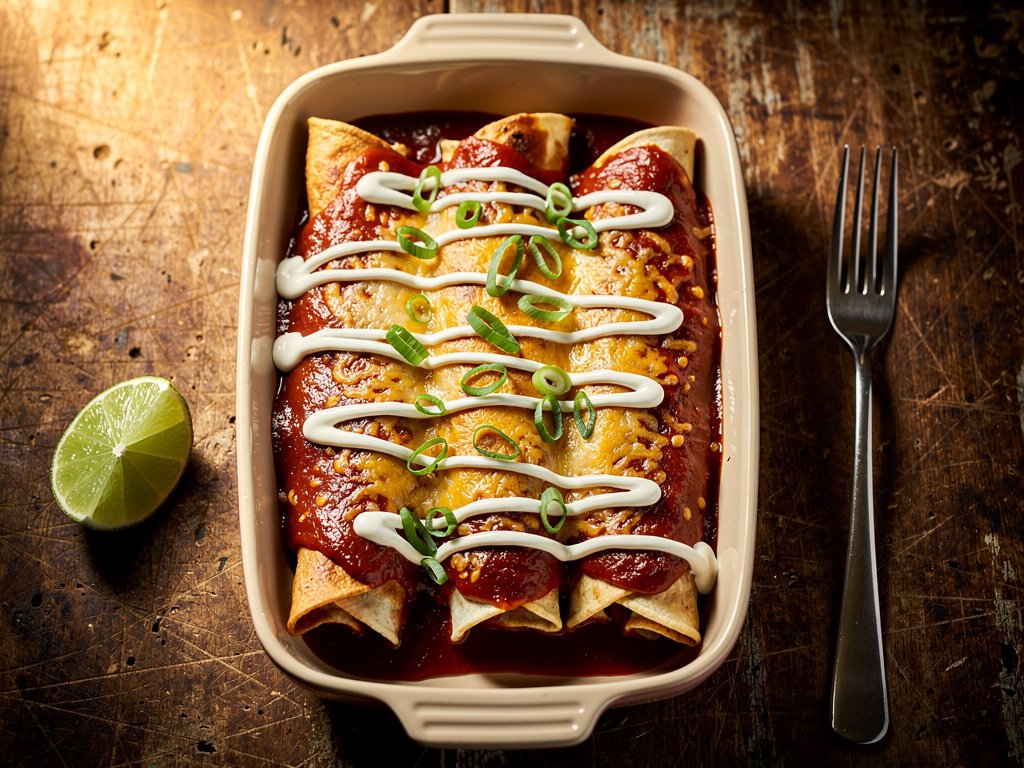 Hearty Plant-Based Enchiladas Rojas with Lime Crema