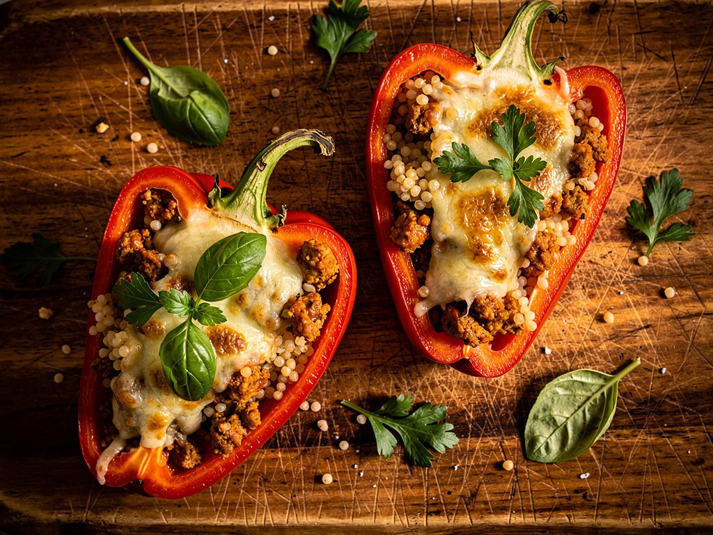 Hearty Plant-Based Stuffed Peppers with Couscous and Mozzarella