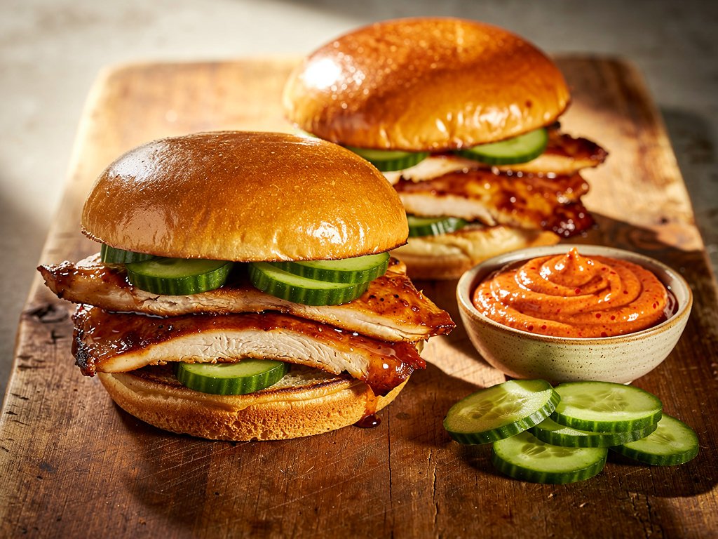 Ponzu Glazed Chicken Sandwiches with Spicy Gochujang Mayo