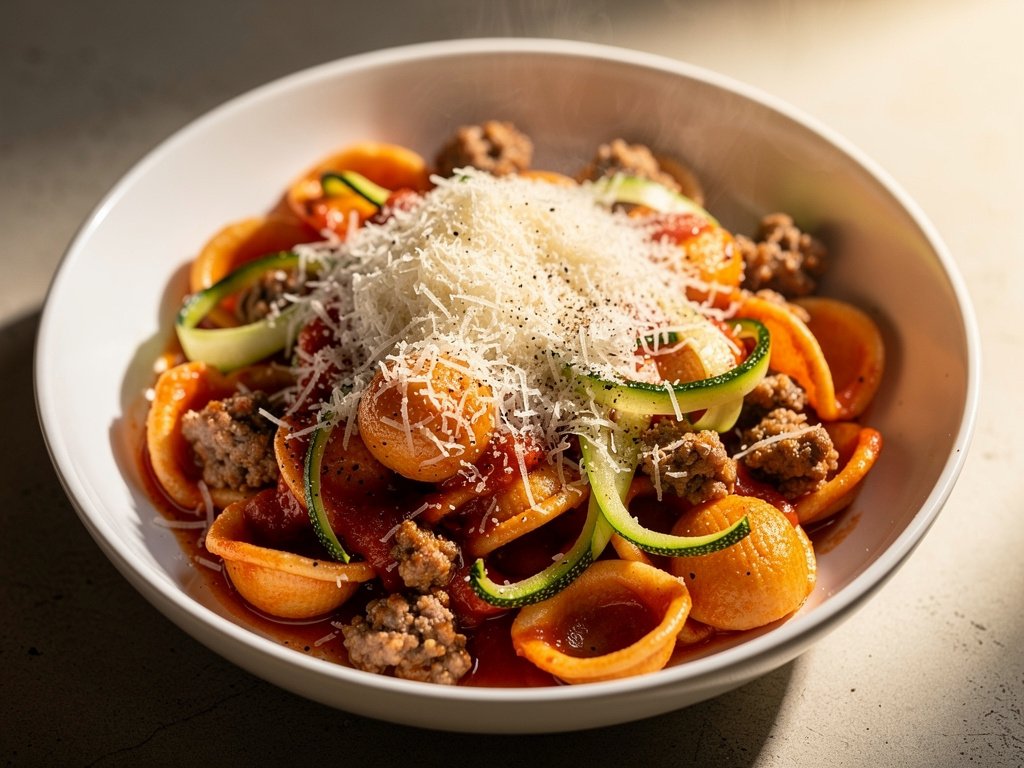 Hearty Pork Sausage and Zucchini Orecchiette with Parmesan