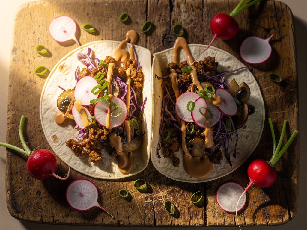 Pork and Vegetable Tacos with Hoisin Mayo