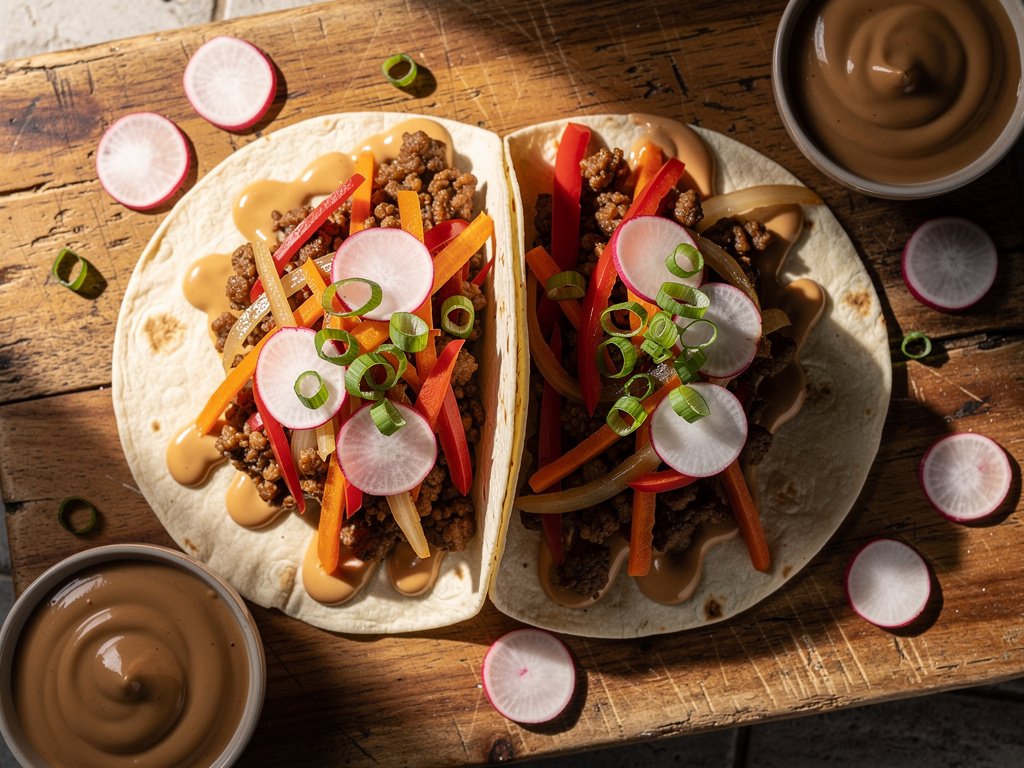 Pork and Vegetable Tacos with Hoisin Mayo