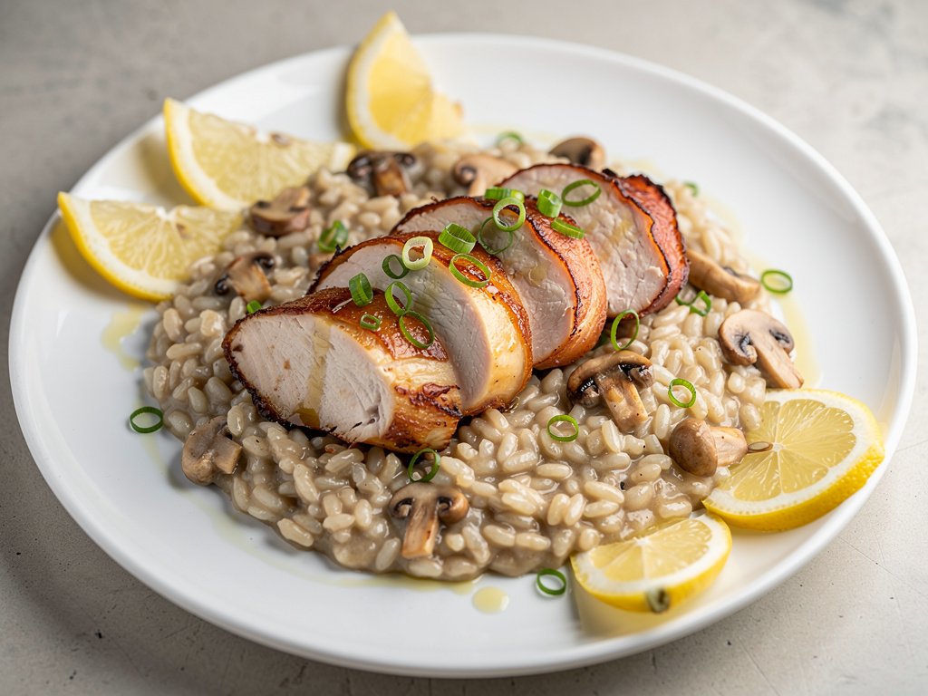 Crispy Prosciutto-Wrapped Chicken with Truffle Mushroom Risotto