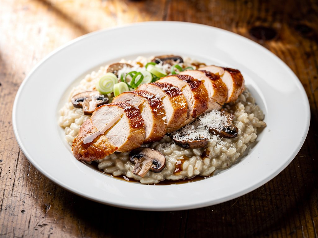 Prosciutto-Wrapped Chicken with Truffle Mushroom Risotto