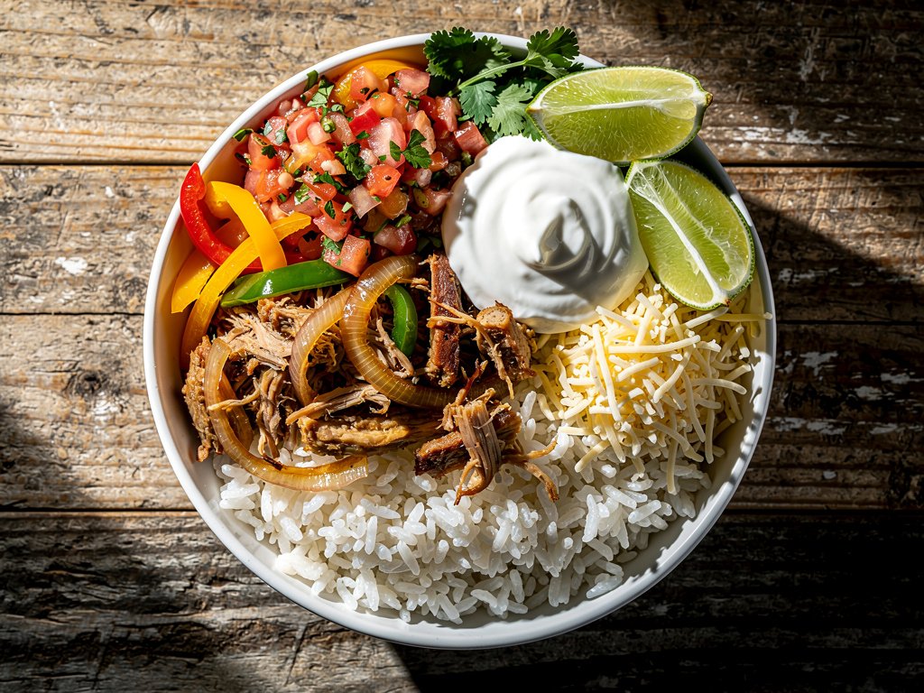 20-Minute Pulled Pork Burrito Bowls with Fresh Tomato Salsa