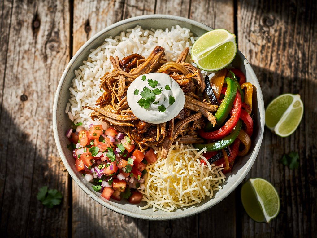 20-Minute Pulled Pork Burrito Bowls with Fresh Tomato Salsa