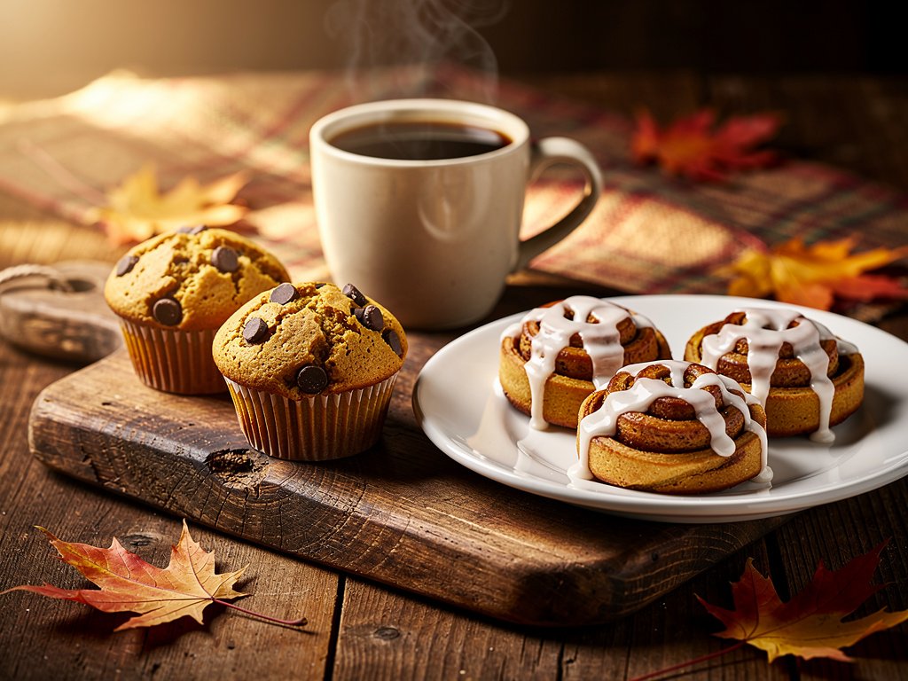 Pumpkin Chocolate Chip Muffins and Pumpkin Spice Cinnamon Rolls Brunch