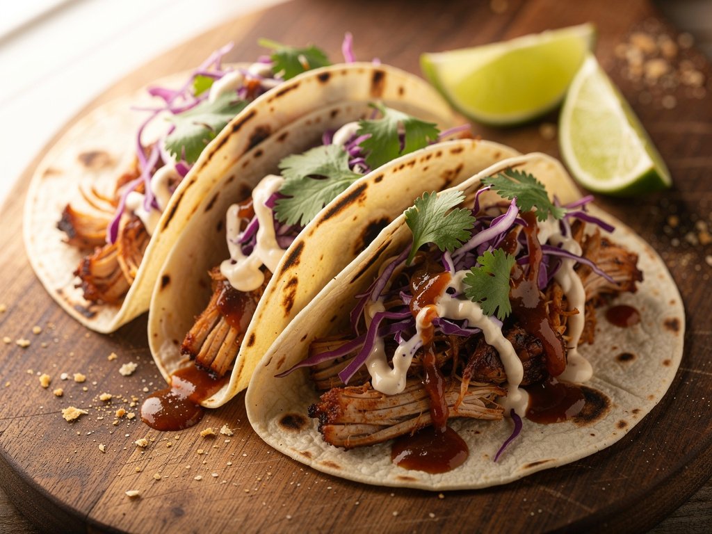 Quick BBQ Pulled Chicken Tacos with Creamy Slaw
