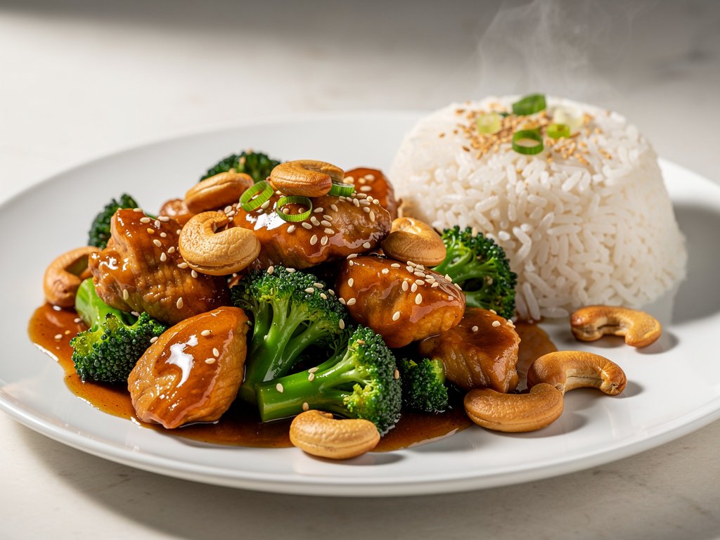 Quick Cashew Chicken Stir-Fry with Broccoli and Jasmine Rice
