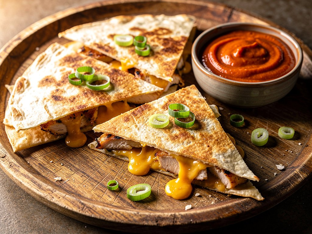 Quick & Cheesy Chicken Quesadillas with Smoky Red Pepper Crema