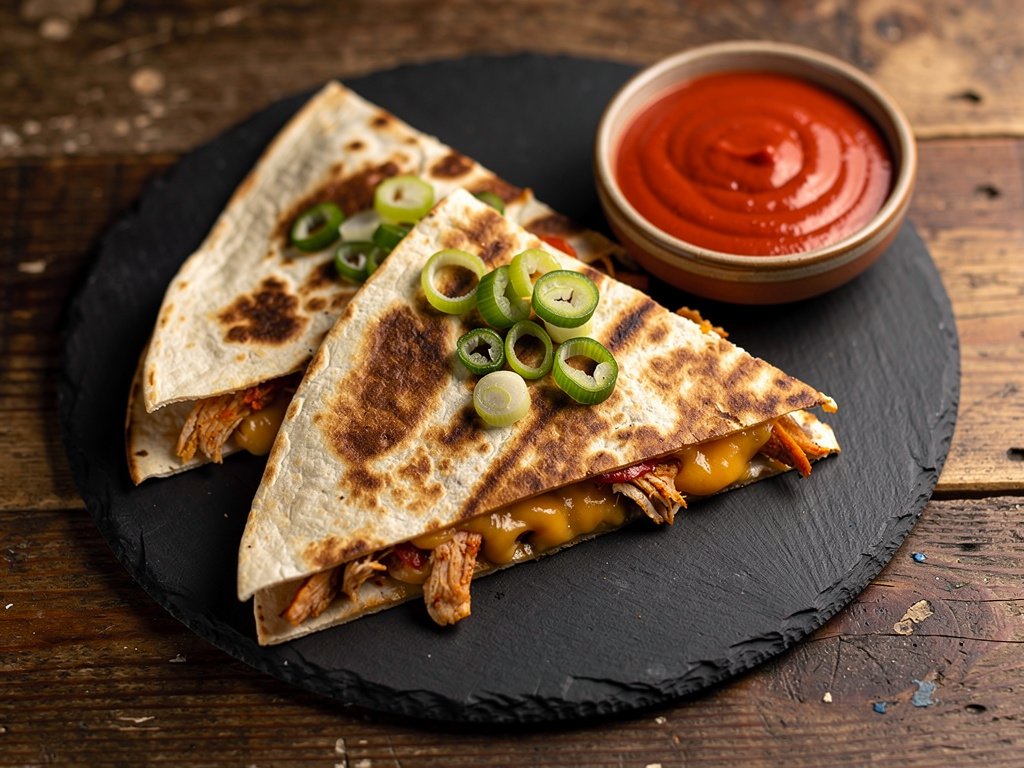 Quick and Cheesy Chicken Quesadillas with Smoky Red Pepper Crema