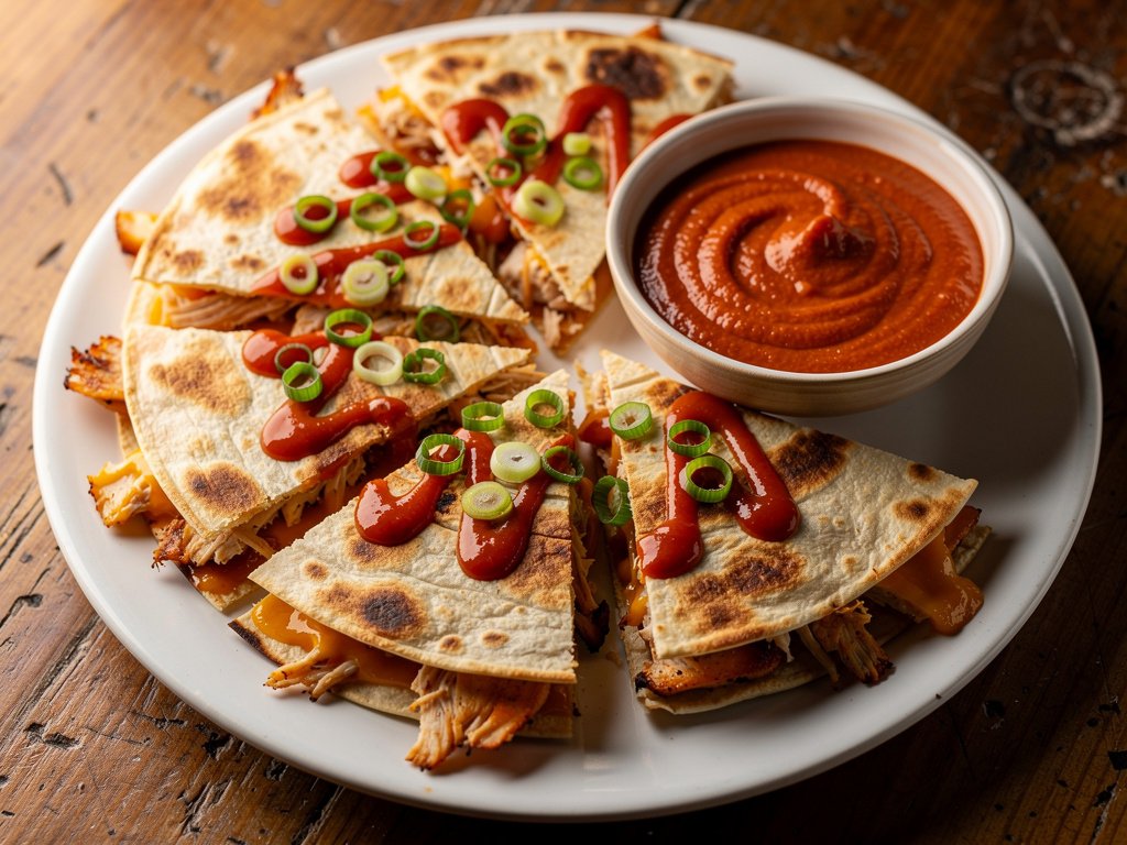 Quick Chicken Quesadillas with Smoky Red Pepper Crema