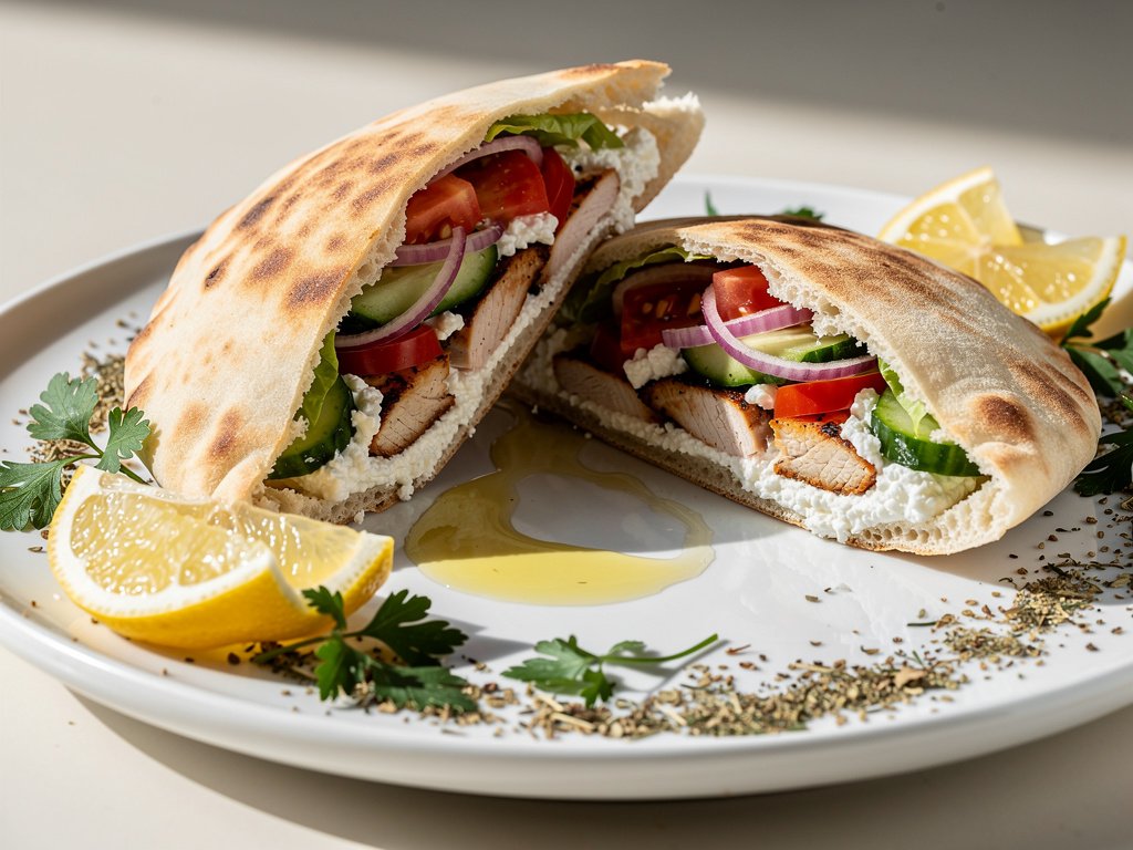 Quick Greek Chicken Pita Pockets with Garlicky Feta Spread