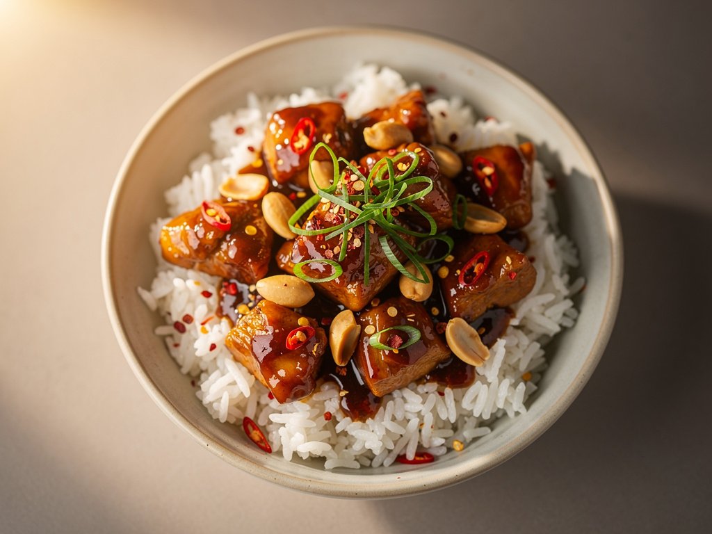 Quick Kung Pao Chicken with Sweet Szechuan Sauce and Peanuts