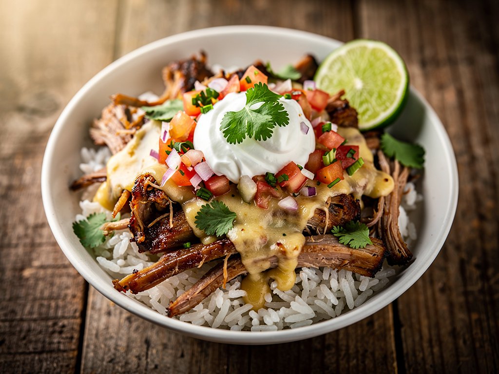 Quick Pulled Pork Bowls with Tomato Salsa and Monterey Jack