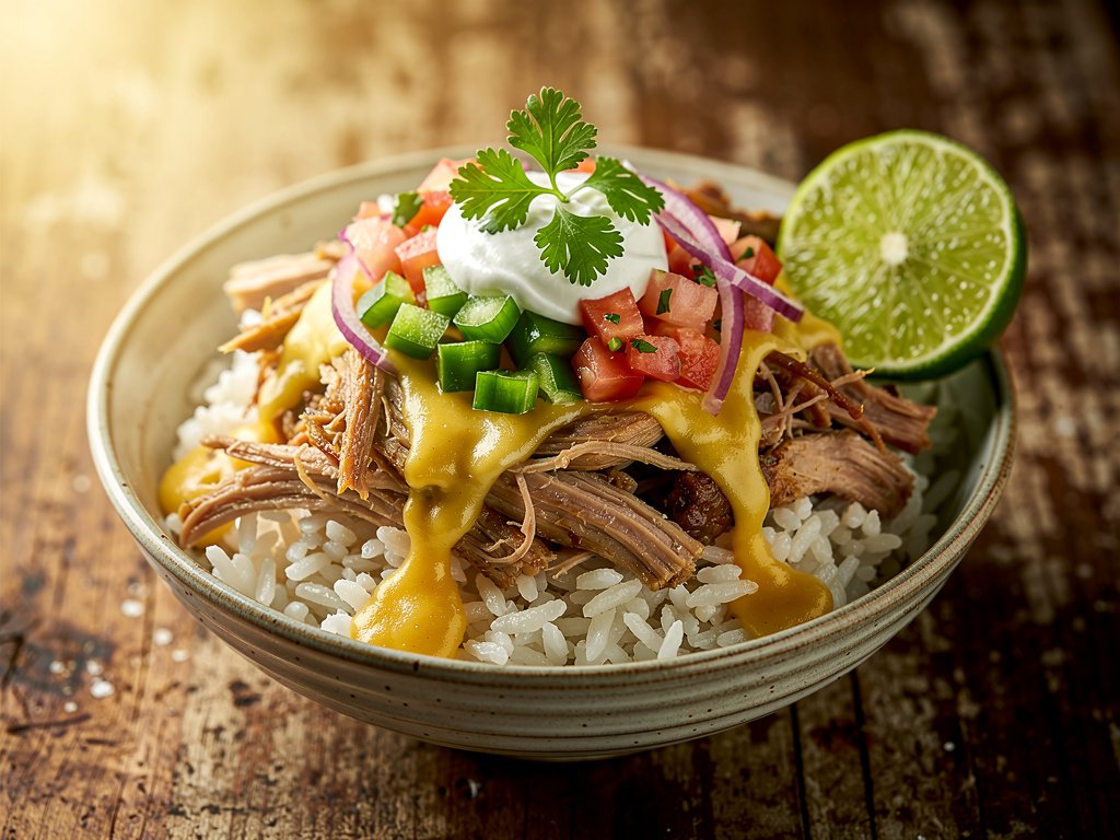 Quick Pulled Pork Bowls with Tomato Salsa and Monterey Jack