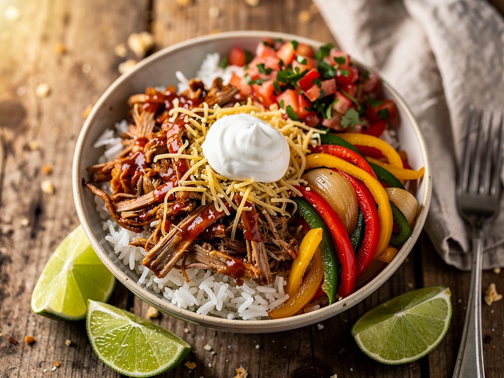 Quick 20-Minute Pulled Pork Burrito Bowls with Tomato Salsa