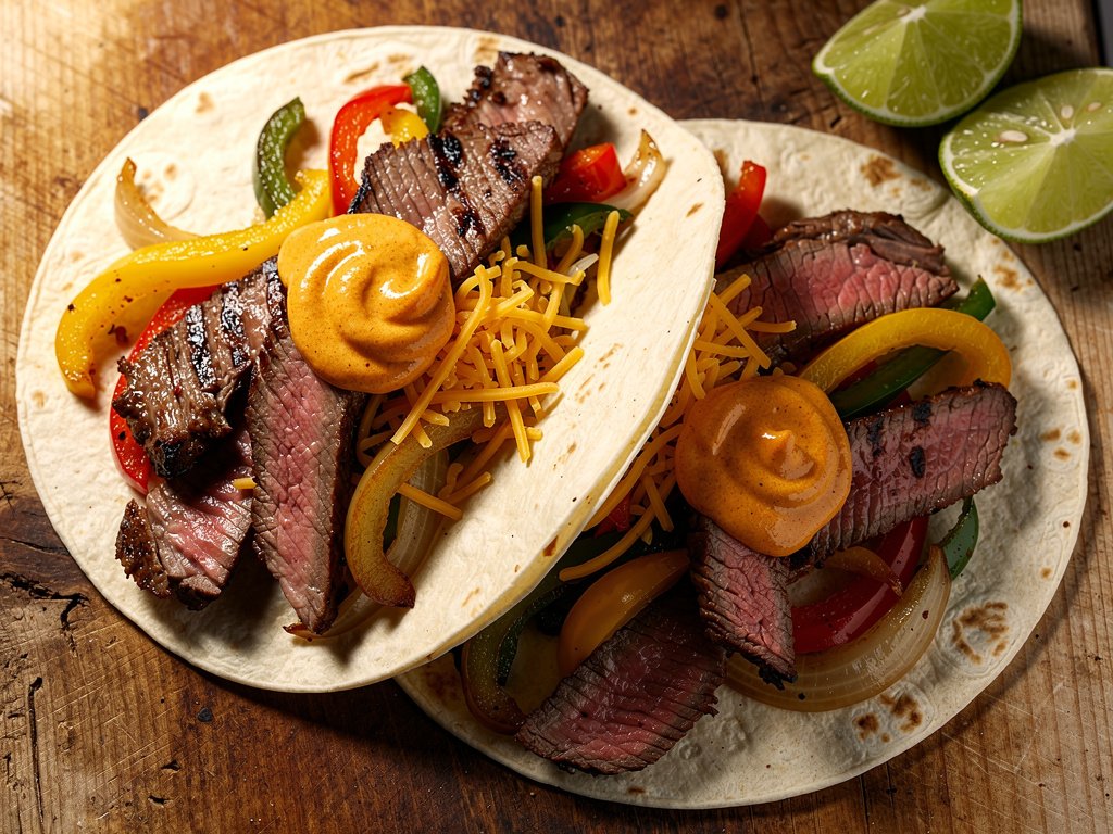 Quick Steak Fajitas with Bell Peppers and Spicy Crema