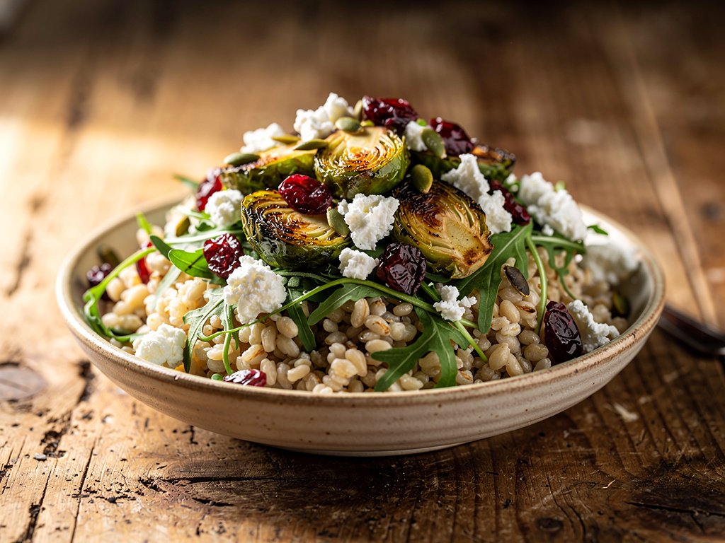 Roasted Brussels Sprouts and Barley Bowl with Feta and Pepitas