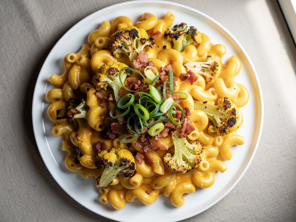 Roasted Cauliflower Bacon Mac and Cheese with Cavatappi
