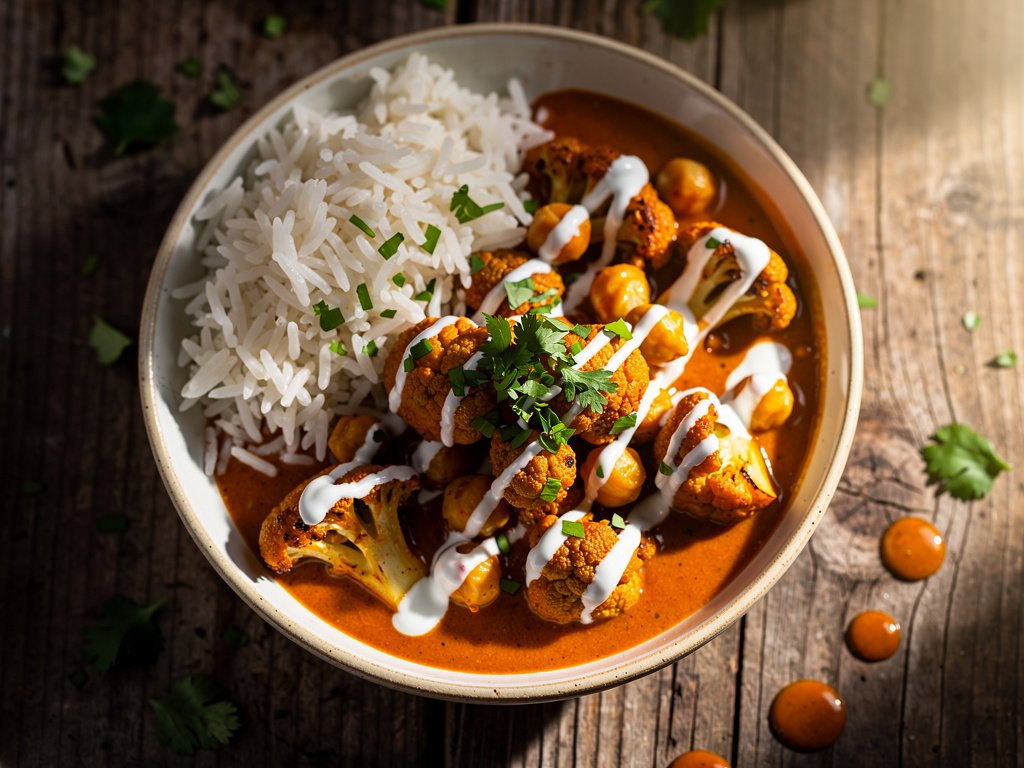 Roasted Cauliflower and Chickpea Tikka Masala with Jasmine Rice