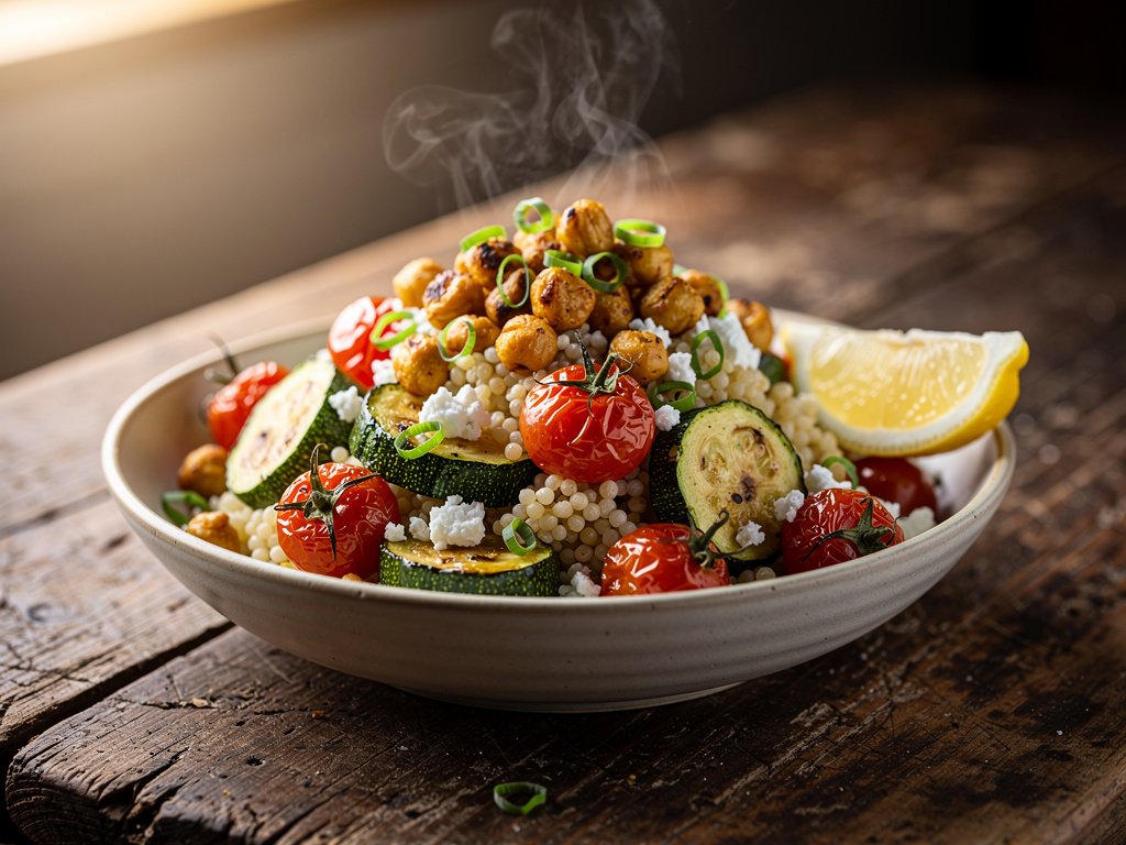 Roasted Chickpea and Vegetable Israeli Couscous with Feta
