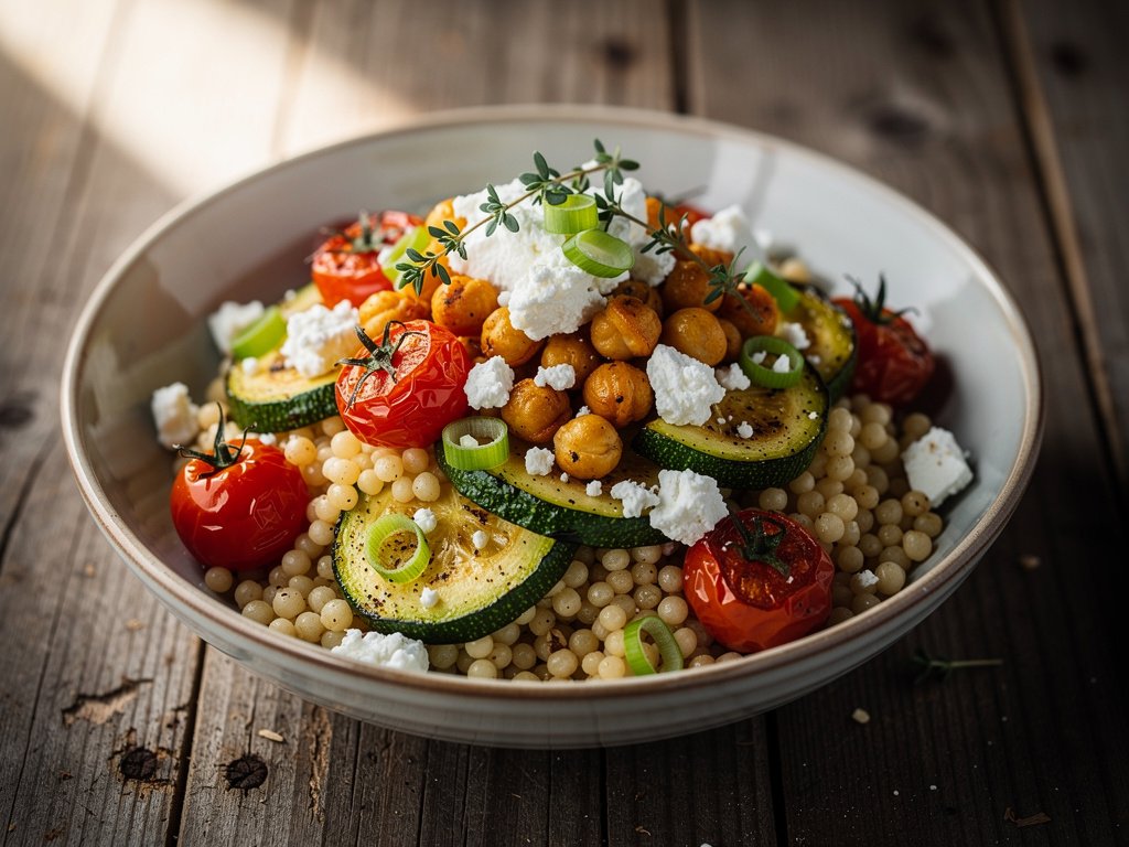 Roasted Chickpea and Vegetable Israeli Couscous with Feta