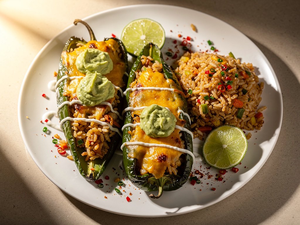Roasted Poblano Peppers Stuffed with Southwest Rice and Cheese