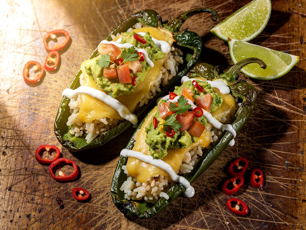 Roasted Poblano Peppers Stuffed with Southwest Rice and Cheese