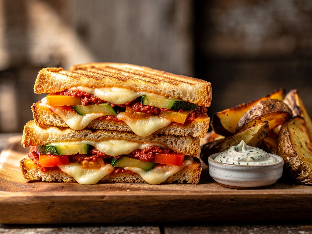 Roasted Red Pepper Panini with Zucchini and Herbed Aioli