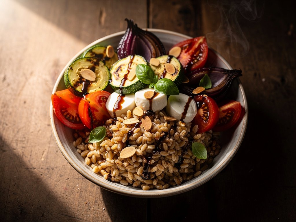 Roasted Veggie and Farro Bowl with Balsamic Vinaigrette