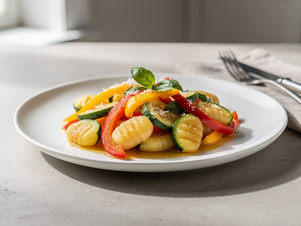 Roasted Veggie Gnocchi with Creamy Tomato Sauce and Garlic Panko