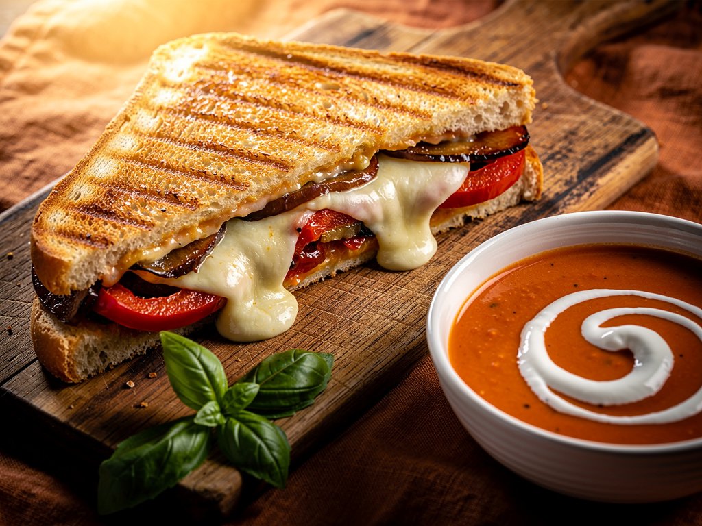 Roasted Veggie Panini with Creamy Tomato Soup