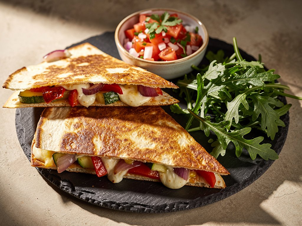 Roasted Veggie Quesadillas with Chipotle Mayo and Fresh Pico de Gallo