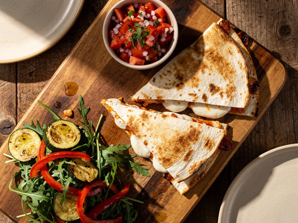 Roasted Veggie Quesadillas with Chipotle Mayo and Pico de Gallo