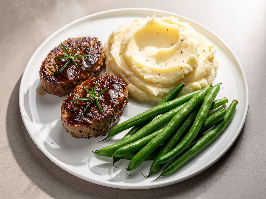 Rosemary Mini Meatloaves with Garlic Mashed Potatoes and Green Beans