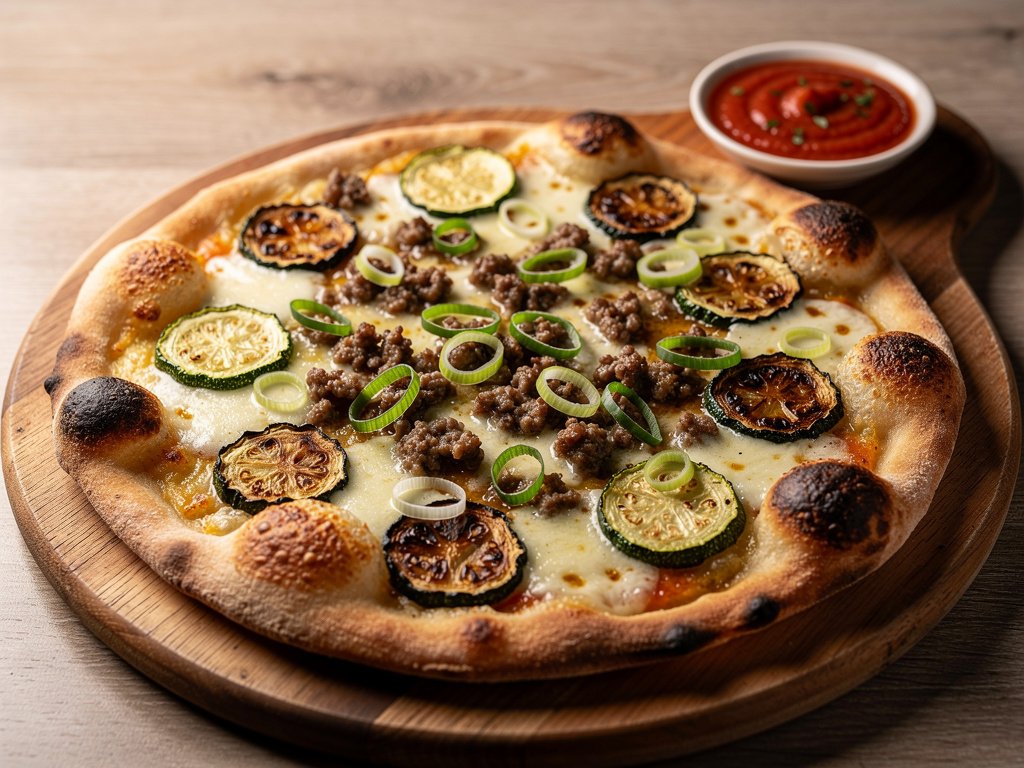 Two-in-One Sausage and Zucchini Pizza with Tomato Pasta Lunch