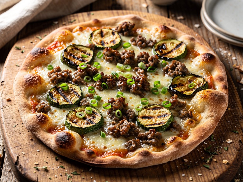 Two-for-One Italian Feast: Sausage and Zucchini Pizza with Tomato Pasta Lunch