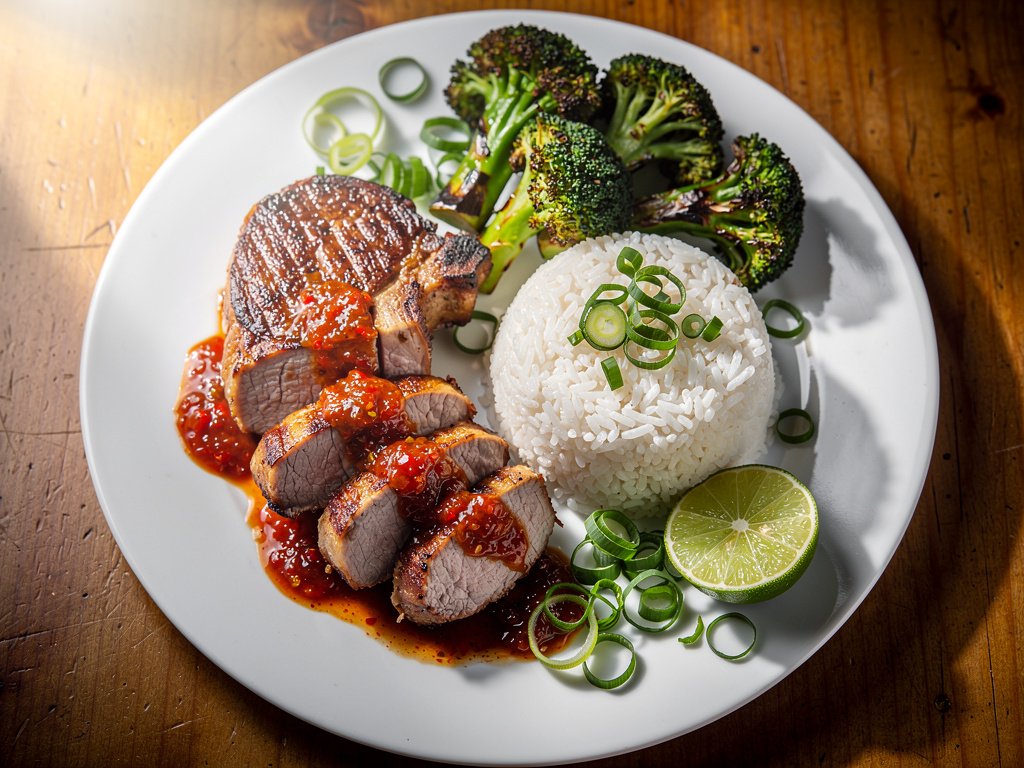 Savory-Sweet Pork Chops with Red Pepper Jam and Garlic Lime Broccoli