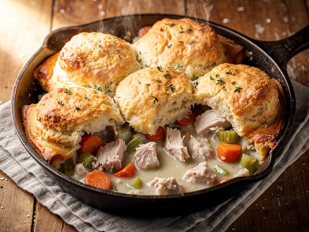 Savory Turkey Pot Pie with Flaky Buttermilk Biscuit Topping