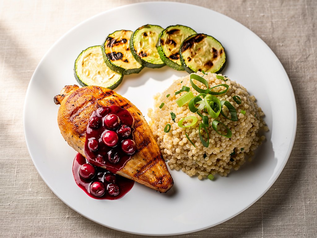 Seared Chicken with Cranberry Currant Pan Sauce and Scallion Couscous