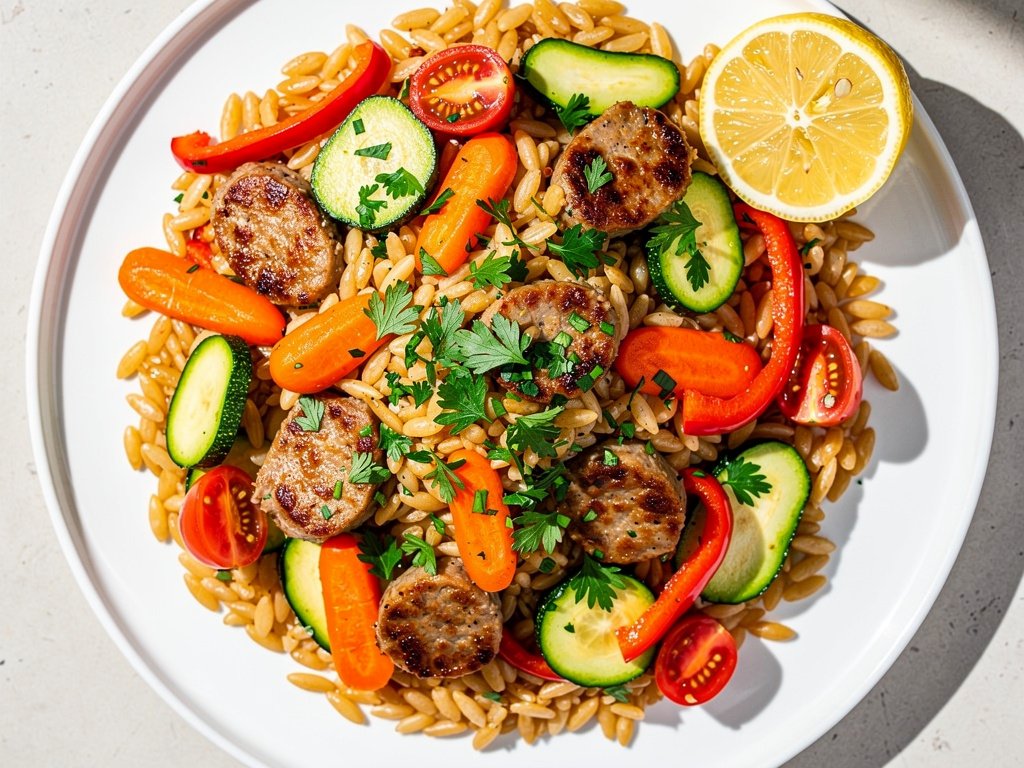 Seared Italian Sausage with Warm Orzo Salad