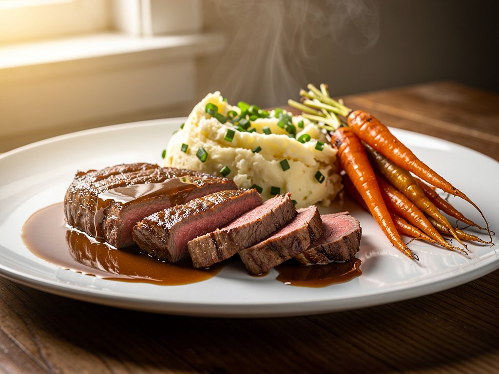 Seared Sirloin Steak with Garlic Herb Butter and Chive Mashed Potatoes