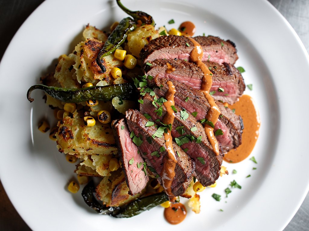 Seared Steak with Creamy Chipotle Sauce and Crispy Potato Hash