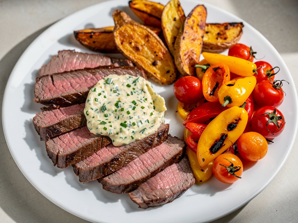 Sirloin Steak with Garlic Herb Butter and Roasted Potato Wedges