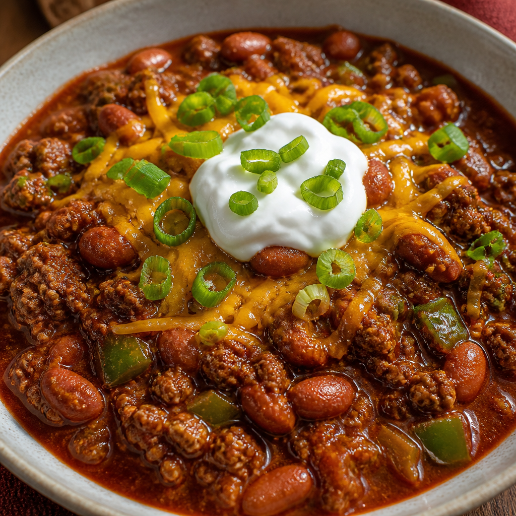 Skillet Beef and Borlotti Bean Chili with Poblano and Cheddar